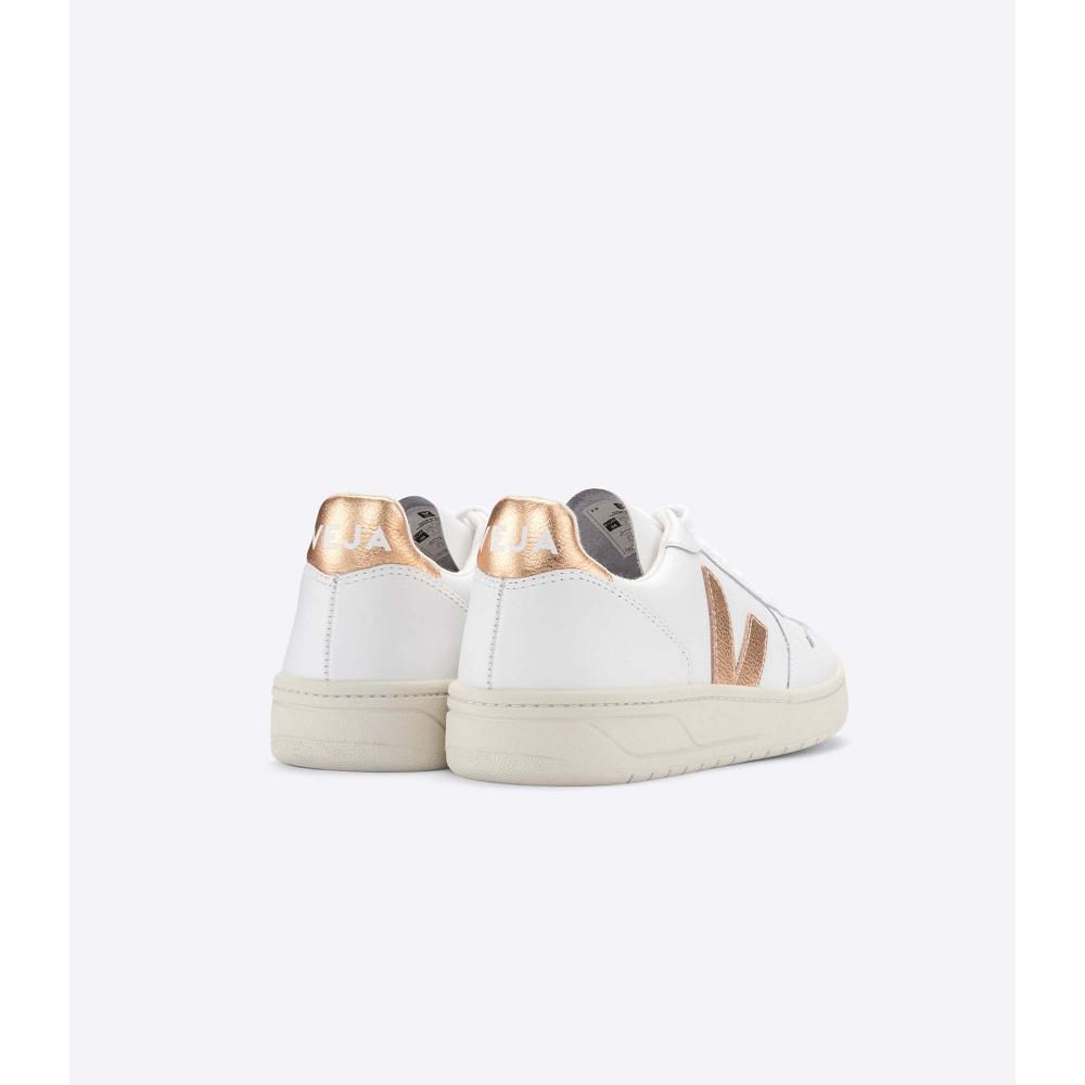 Veja V-10 LEATHER Joggesko Dame White/Gold | NO 641CTV